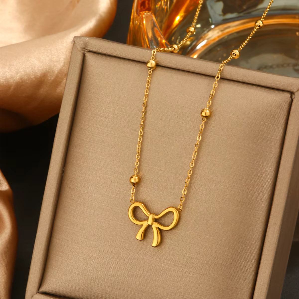 18K Gold Plated Stainless Steel Pendant Necklace – Heart, Clover, Butterfly, Bow & Letter Charms for Women