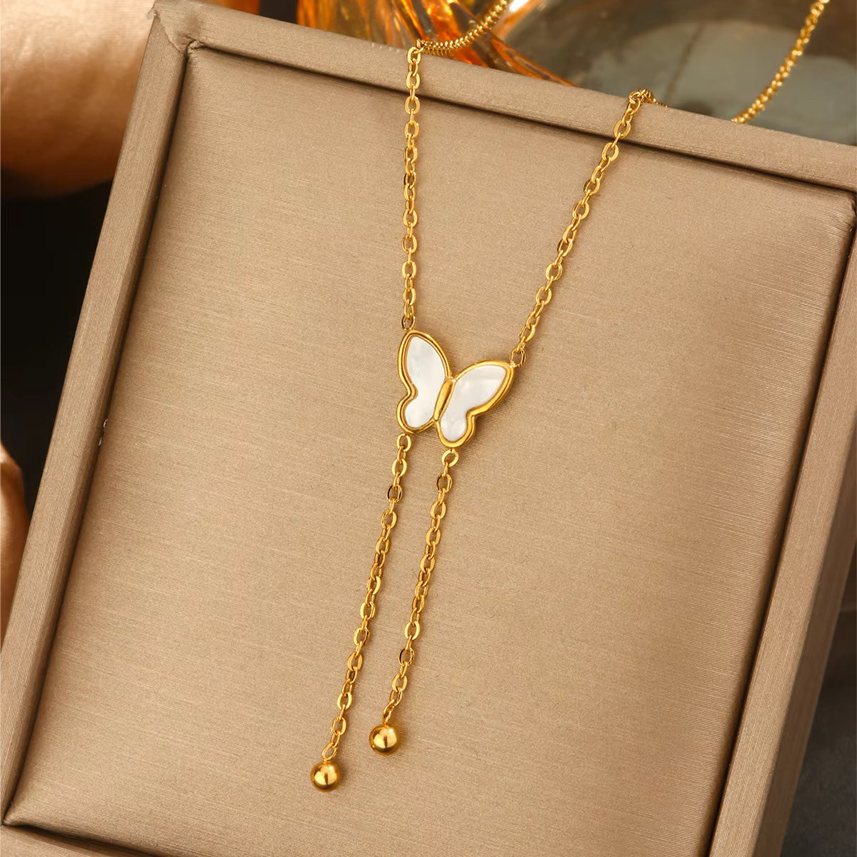 18K Gold Plated Stainless Steel Pendant Necklace – Heart, Clover, Butterfly, Bow & Letter Charms for Women