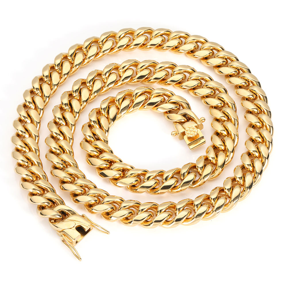 Hip Hop Trendy Cuban Link Chain Necklace for Women – Gold Plated Stainless Steel Choker