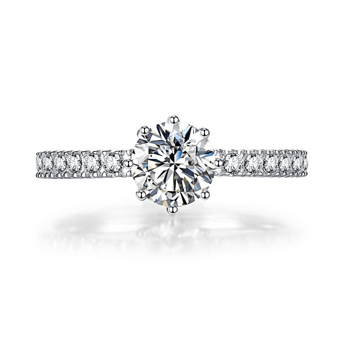 Fashion Jewelry 925 Sterling Silver Ring Round Solitaire Cubic Zirconia Engagement Ring Halo Promise Women Ring