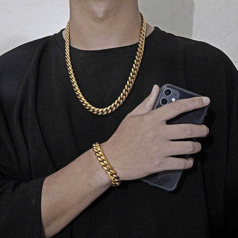 Hip Hop Trendy Cuban Link Chain Necklace for Women – Gold Plated Stainless Steel Choker