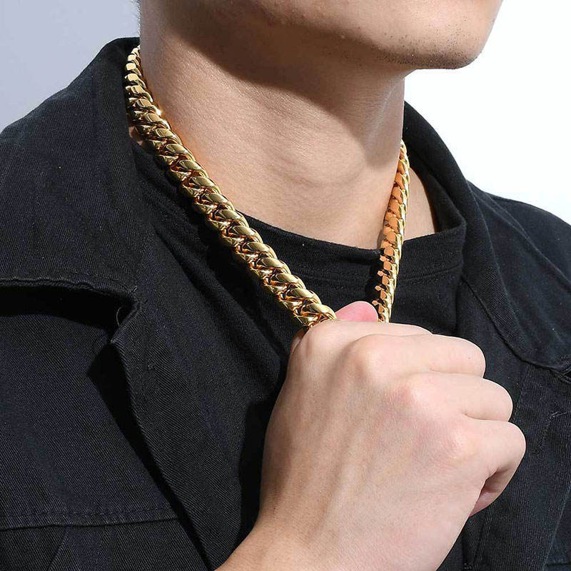 Hip Hop Trendy Cuban Link Chain Necklace for Women – Gold Plated Stainless Steel Choker