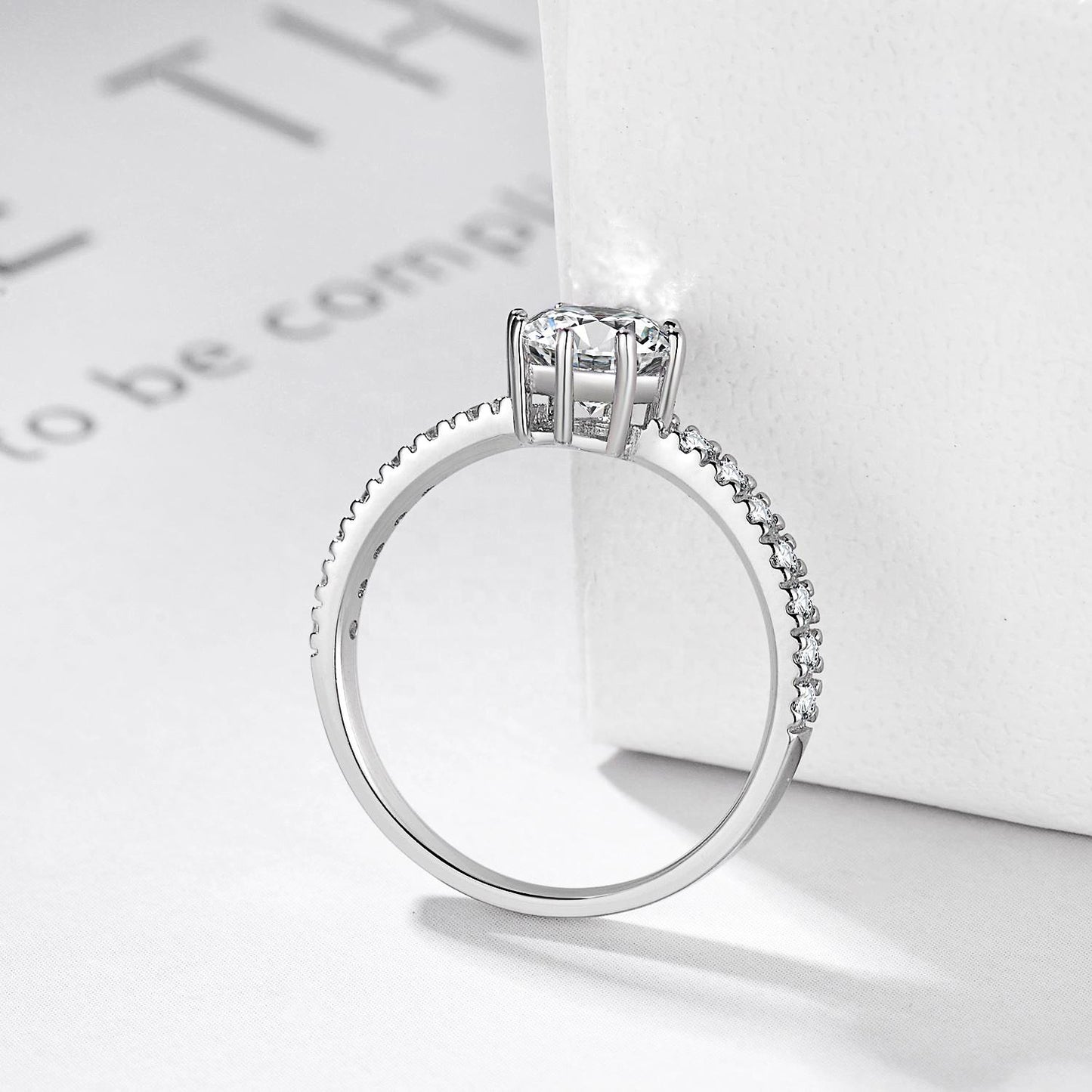 Fashion Jewelry 925 Sterling Silver Ring Round Solitaire Cubic Zirconia Engagement Ring Halo Promise Women Ring