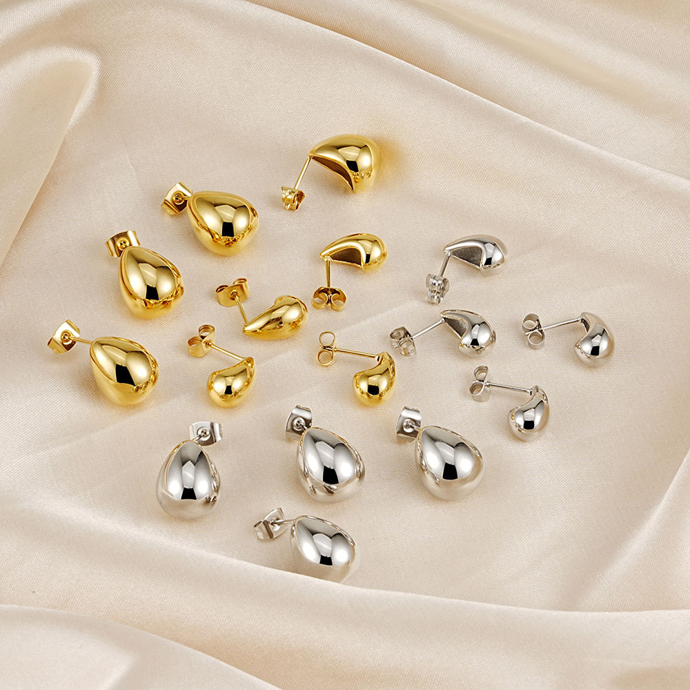 Trendy Gold-Plated Waterdrop Stud Earrings – Tarnish-Free Stainless Steel