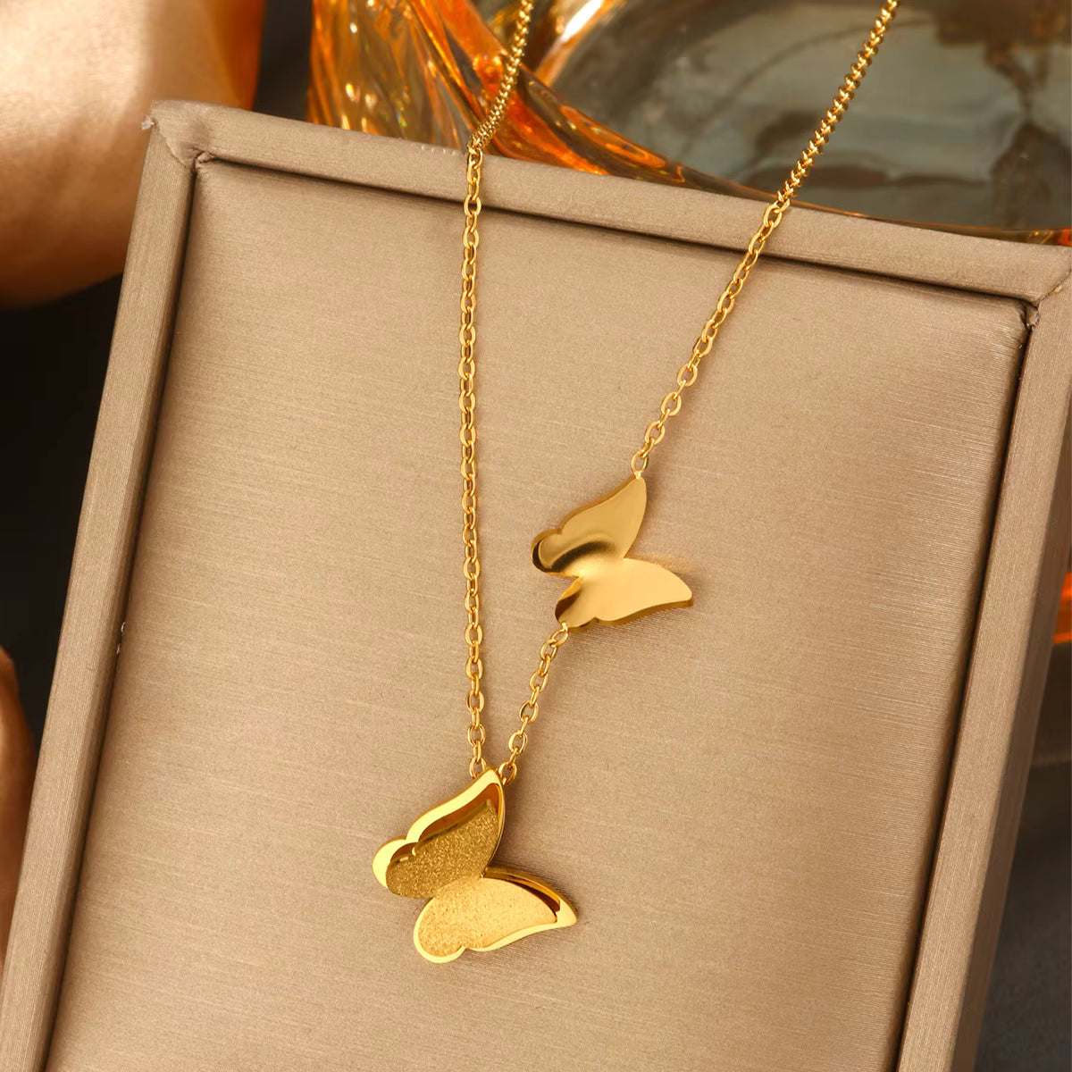 18K Gold Plated Stainless Steel Pendant Necklace – Heart, Clover, Butterfly, Bow & Letter Charms for Women