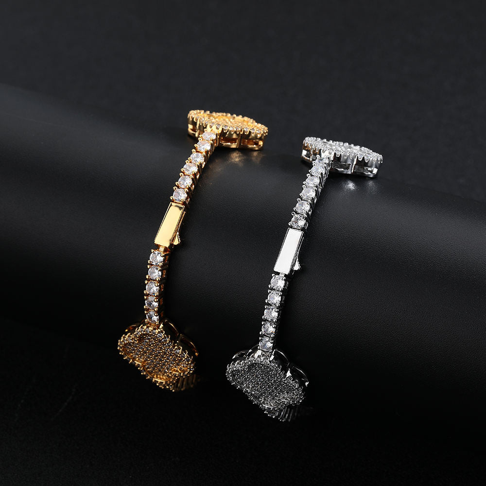 Hip Hop Jewelry Fine Chain Four Leaf Clover Tennis Chain Bracelet for Women/Girls 18K Gold Plated CZ Diamond Tennis Bracelet