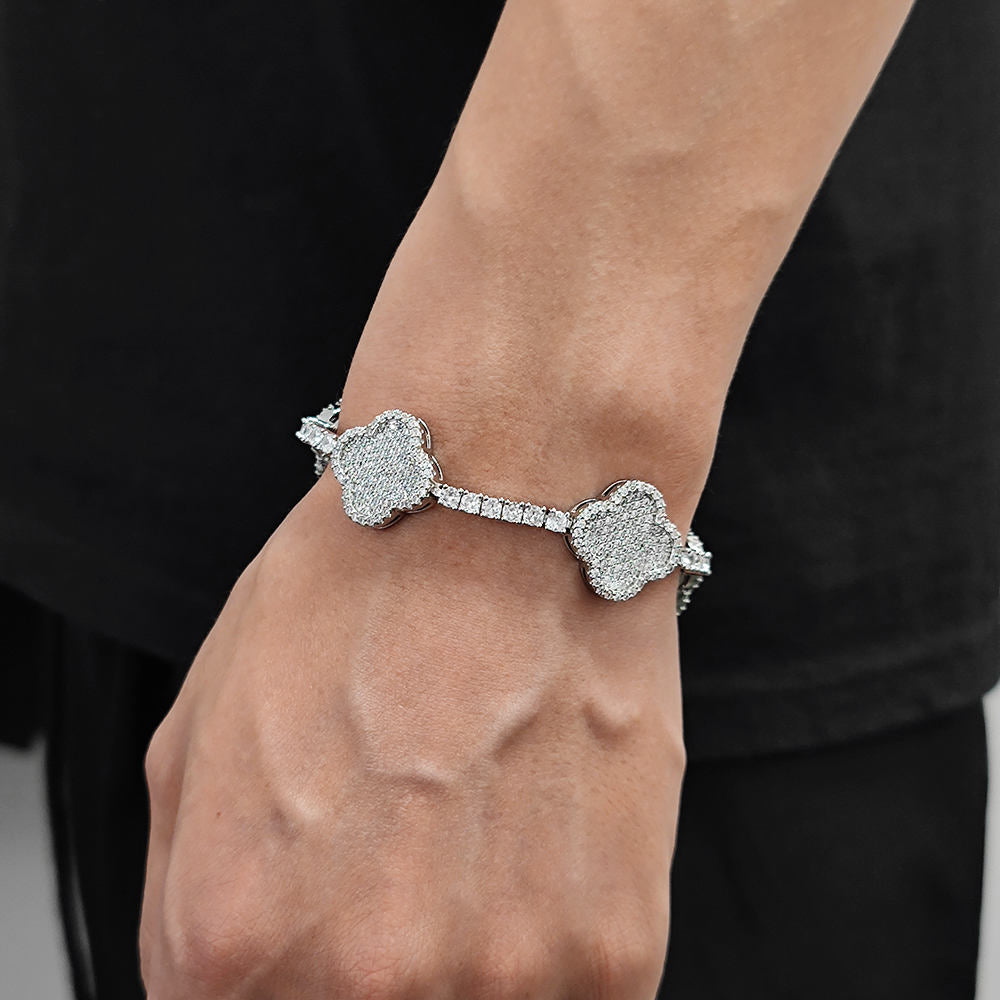 Hip Hop Jewelry Fine Chain Four Leaf Clover Tennis Chain Bracelet for Women/Girls 18K Gold Plated CZ Diamond Tennis Bracelet