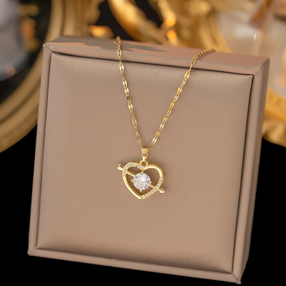 Luxury 18K Gold Plated Pendant Necklace with Pearl, Zircon, Clover & Butterfly Charm