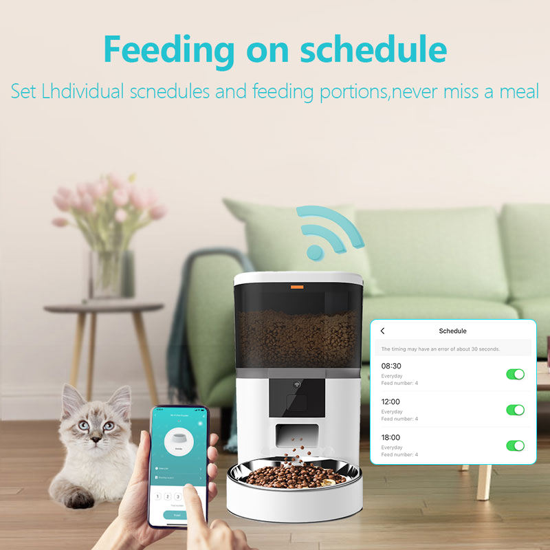 Smart WiFi Automatic Dog Feeder – 6L Dry Food Dispenser with Timer & Double Bowls