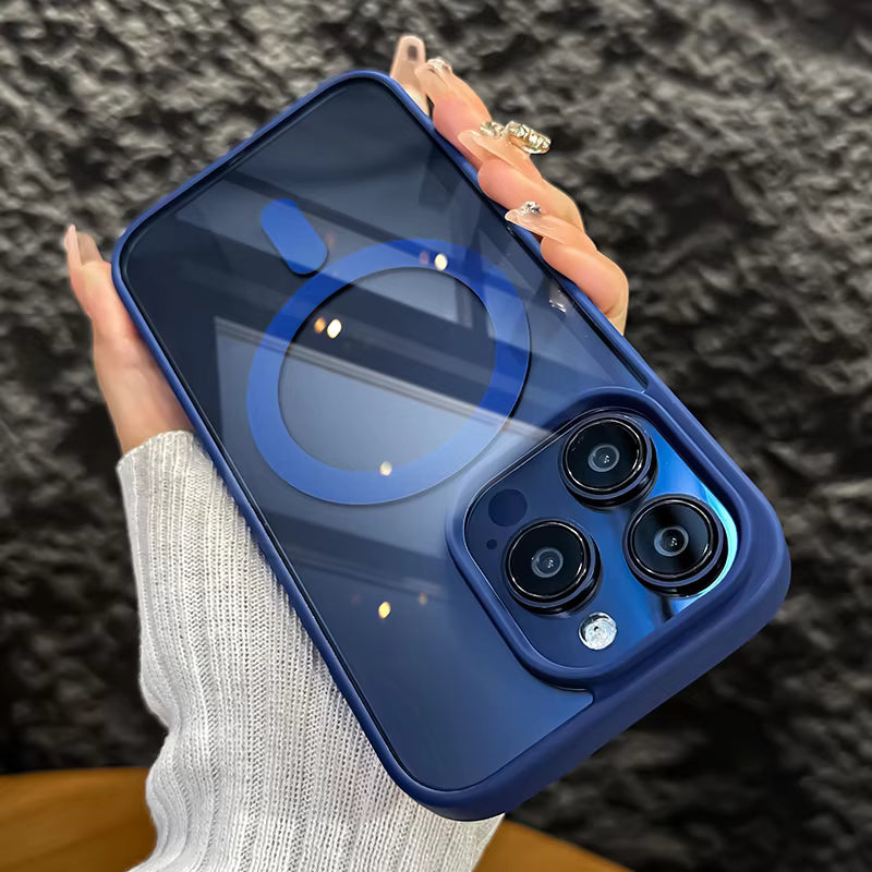 Luxury Shockproof Clear Transparent Phone Case for iPhone 12 13 14 15 16 16e Pro Max Wireless Charging Magnetic Back Cover Funda