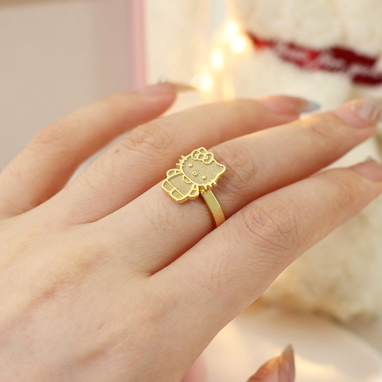 Cute Cartoon Animal Ring – Gold Plated Adjustable Stainless Steel Jewelry for Women and Girls