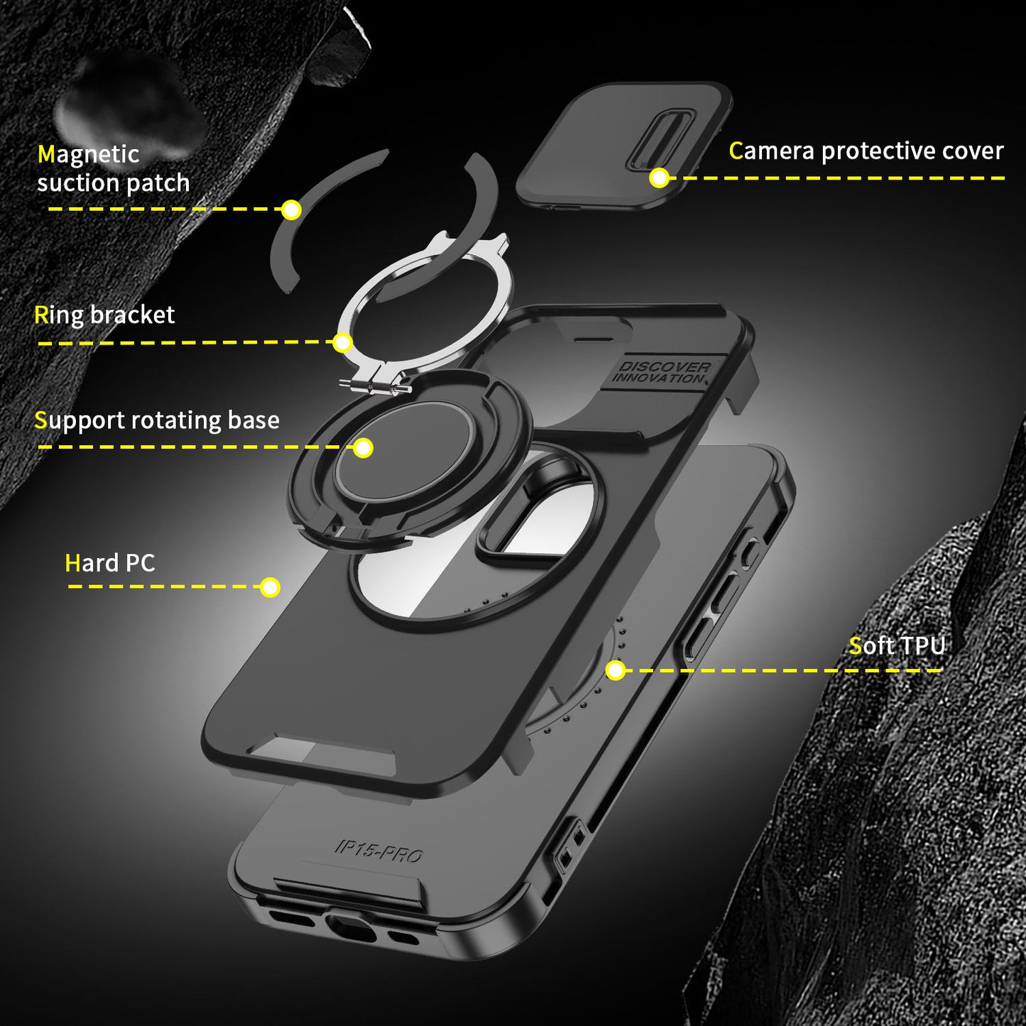 LeYi Heavy Duty Antishock Rotating Stand Phone Case for iPhone 16 Pro Max Magnetic Camera Sliding Cover Shockproof Case