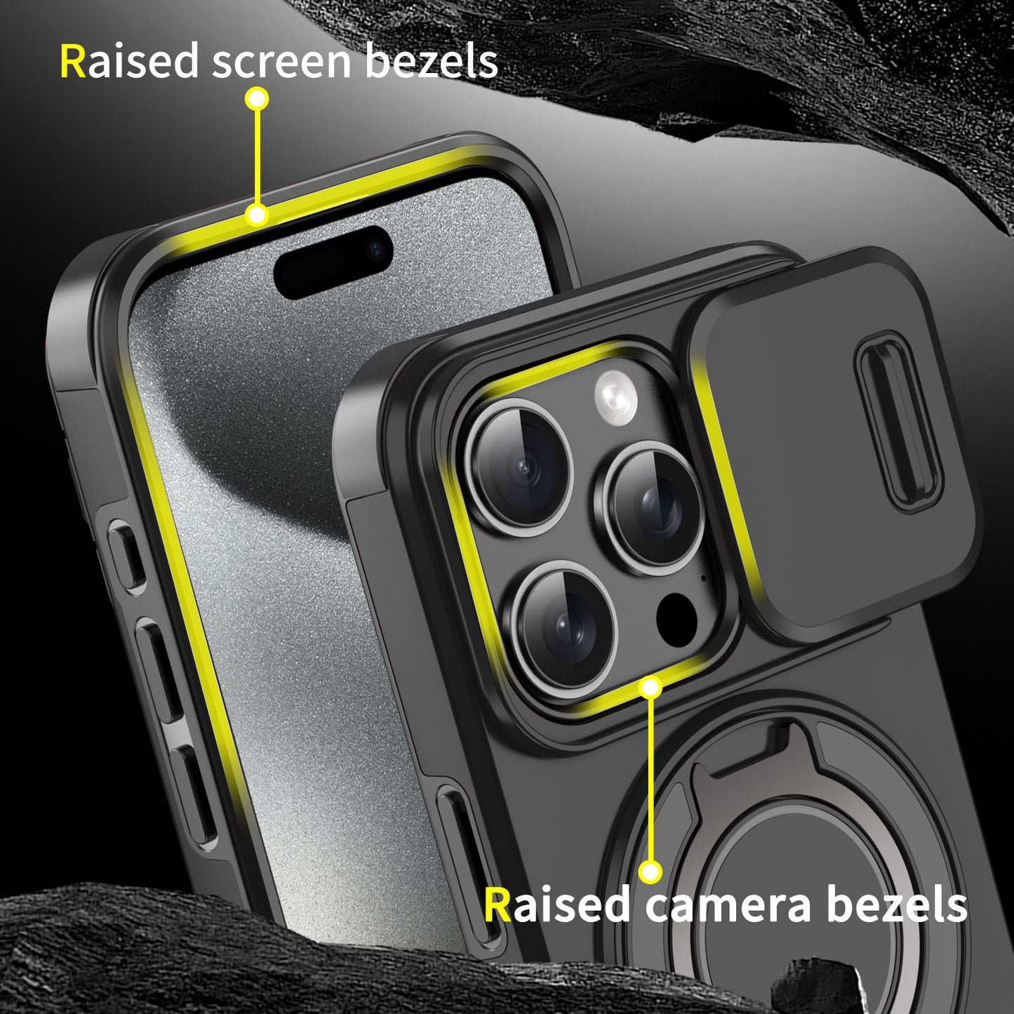 LeYi Heavy Duty Antishock Rotating Stand Phone Case for iPhone 16 Pro Max Magnetic Camera Sliding Cover Shockproof Case
