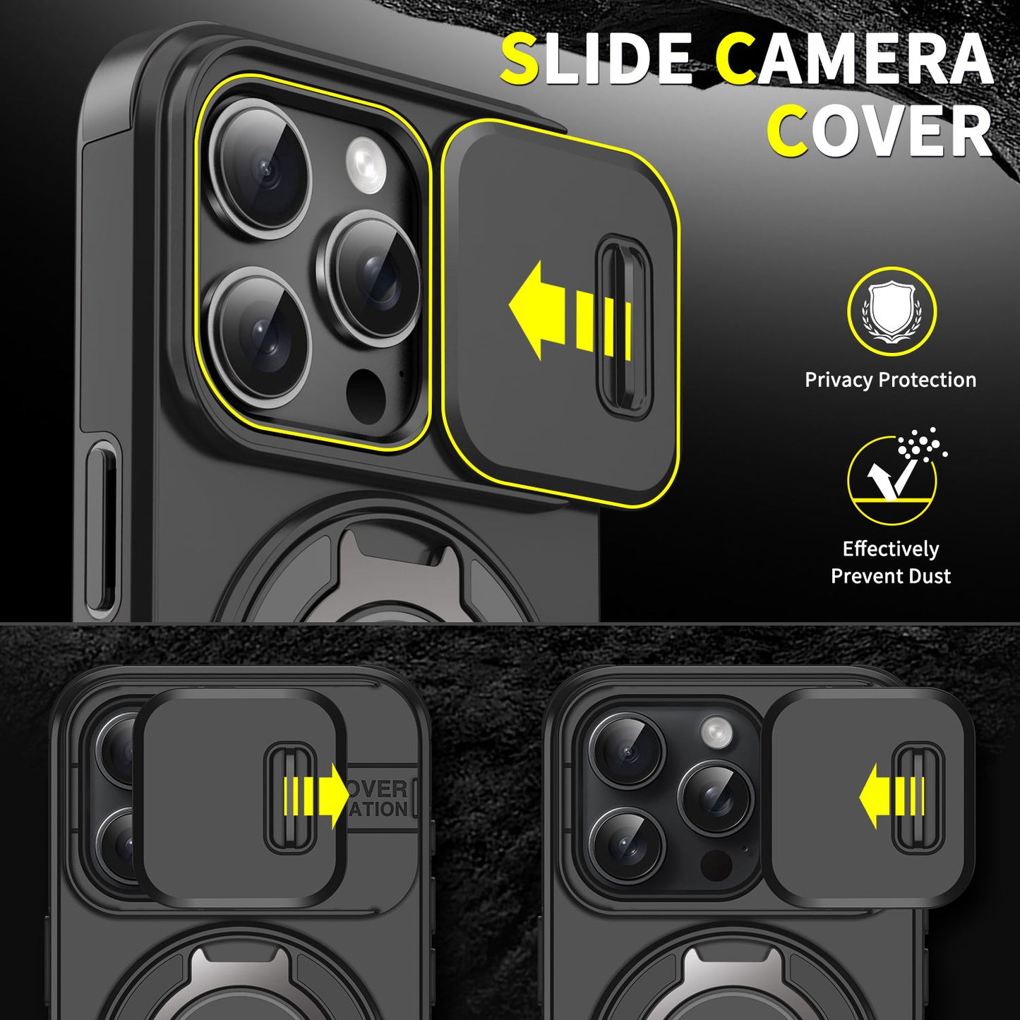 LeYi Heavy Duty Antishock Rotating Stand Phone Case for iPhone 16 Pro Max Magnetic Camera Sliding Cover Shockproof Case