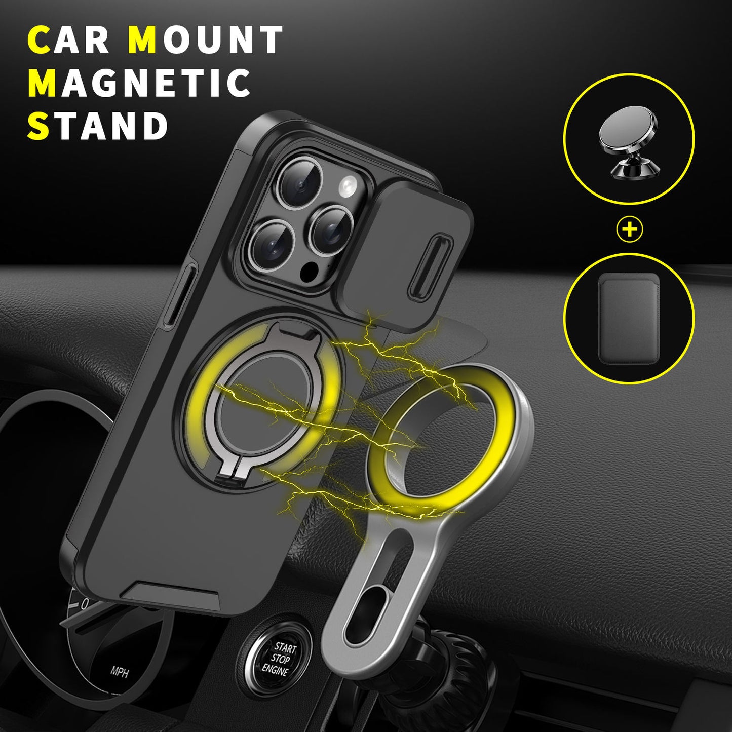 LeYi Heavy Duty Antishock Rotating Stand Phone Case for iPhone 16 Pro Max Magnetic Camera Sliding Cover Shockproof Case