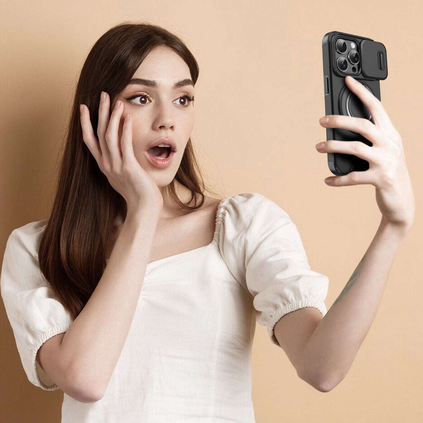 LeYi Heavy Duty Antishock Rotating Stand Phone Case for iPhone 16 Pro Max Magnetic Camera Sliding Cover Shockproof Case