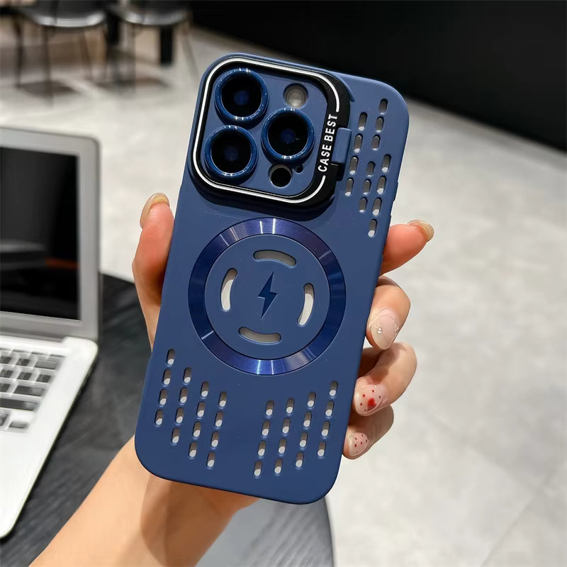 Heat Dissipation Magnetic Phone case with Camera Frame Holder for iPhone 16 case Phone Cover with Kickstand for iPhone 16 Pro
