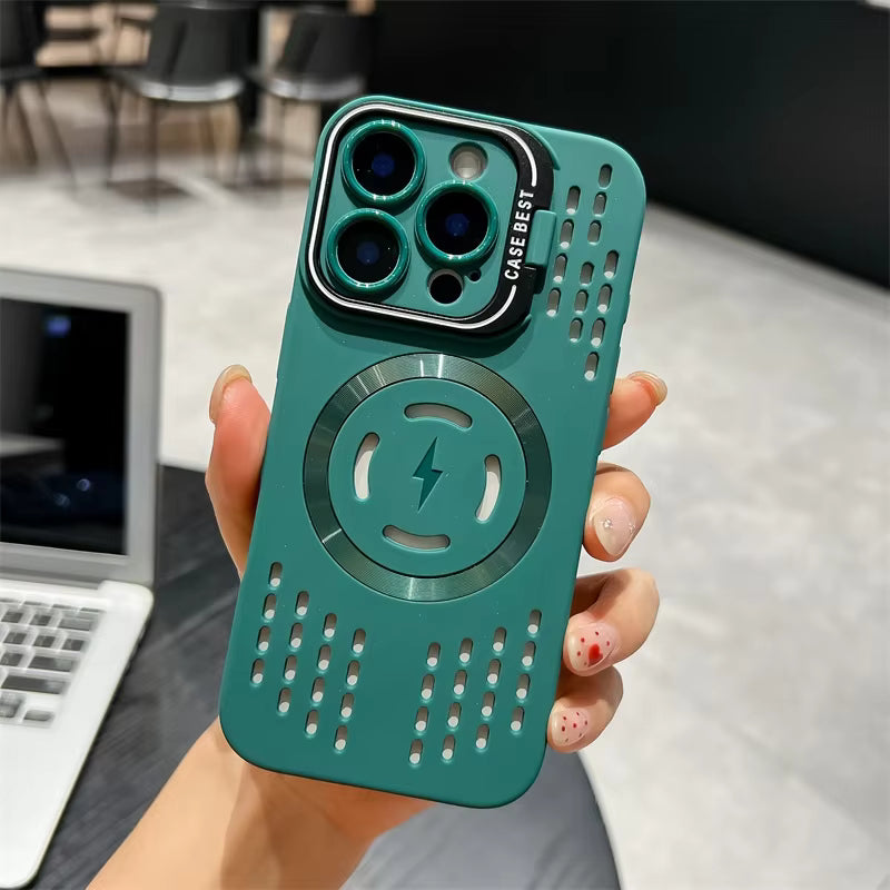 Heat Dissipation Magnetic Phone case with Camera Frame Holder for iPhone 16 case Phone Cover with Kickstand for iPhone 16 Pro