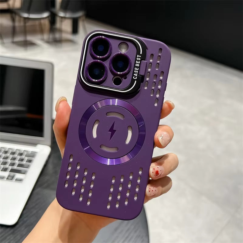 Heat Dissipation Magnetic Phone case with Camera Frame Holder for iPhone 16 case Phone Cover with Kickstand for iPhone 16 Pro