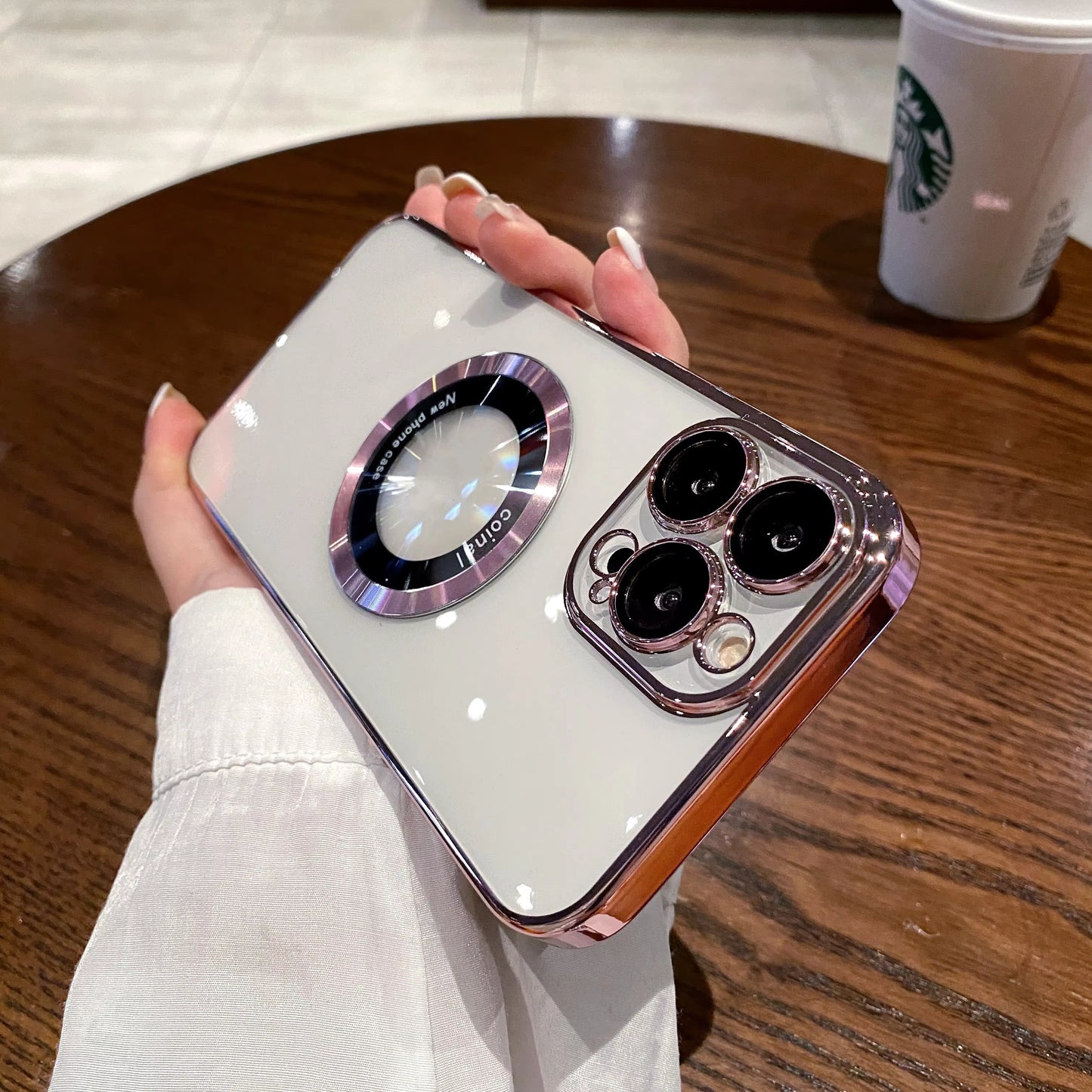 Luxury Electroplated Transparent PC Back Cover Magnetic Cell Phone Case for iPhone 13 14 15 16 Pro Max With Lens Film Protection