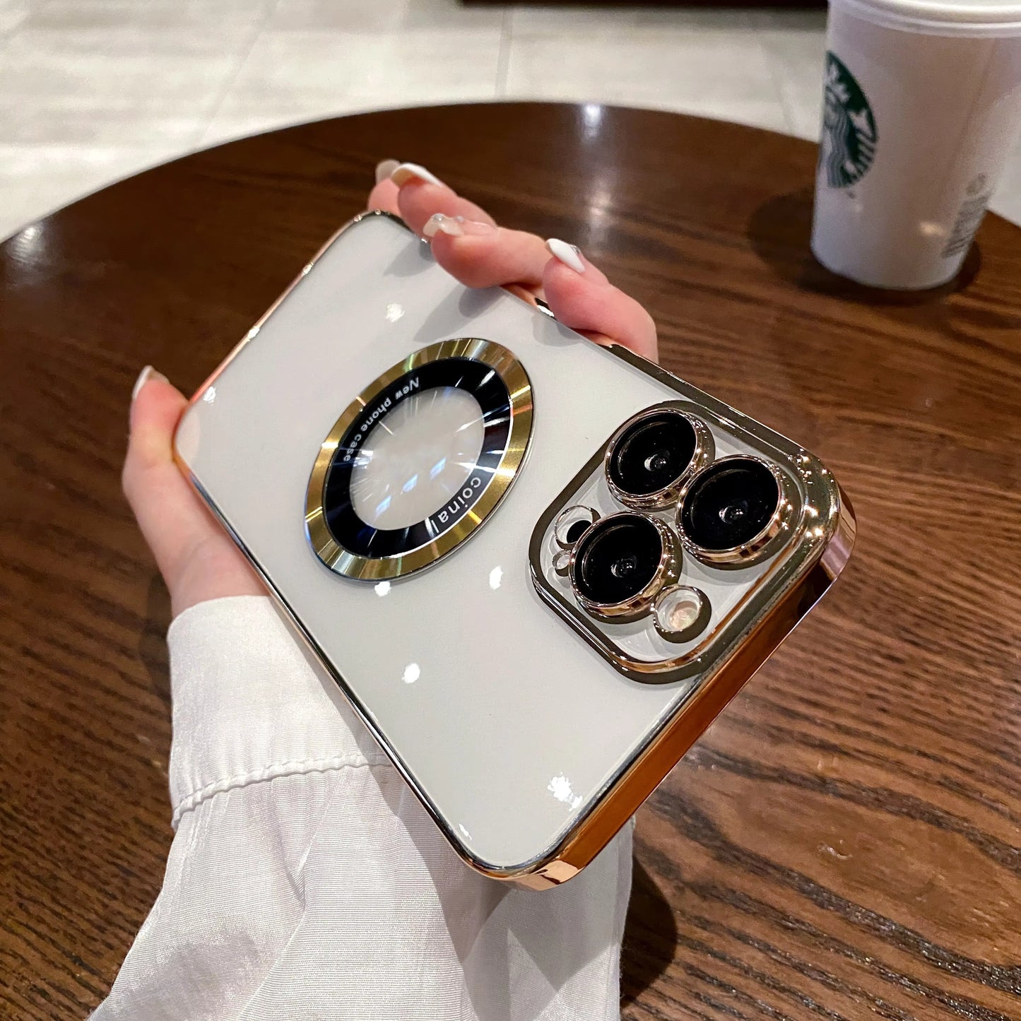 Luxury Electroplated Transparent PC Back Cover Magnetic Cell Phone Case for iPhone 13 14 15 16 Pro Max With Lens Film Protection