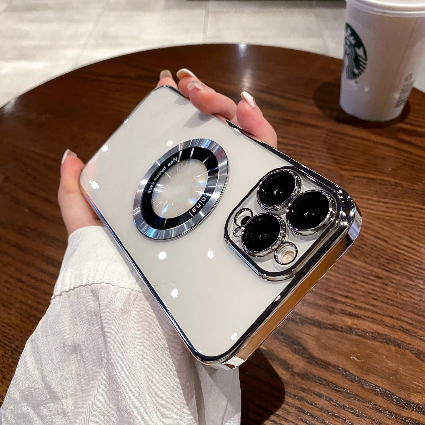 Luxury Electroplated Transparent PC Back Cover Magnetic Cell Phone Case for iPhone 13 14 15 16 Pro Max With Lens Film Protection
