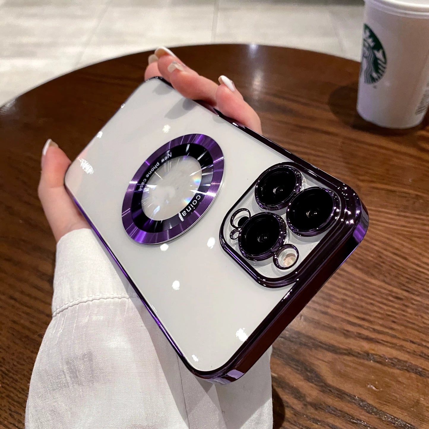 Luxury Electroplated Transparent PC Back Cover Magnetic Cell Phone Case for iPhone 13 14 15 16 Pro Max With Lens Film Protection