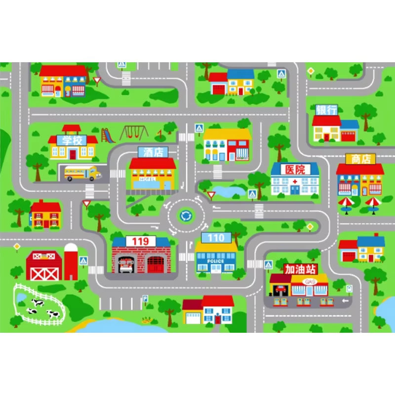 City Life Great for Playing with Cars and Toys Floor Mats Flannel Baby Play Mat Kids Carpet Playmat Rug
