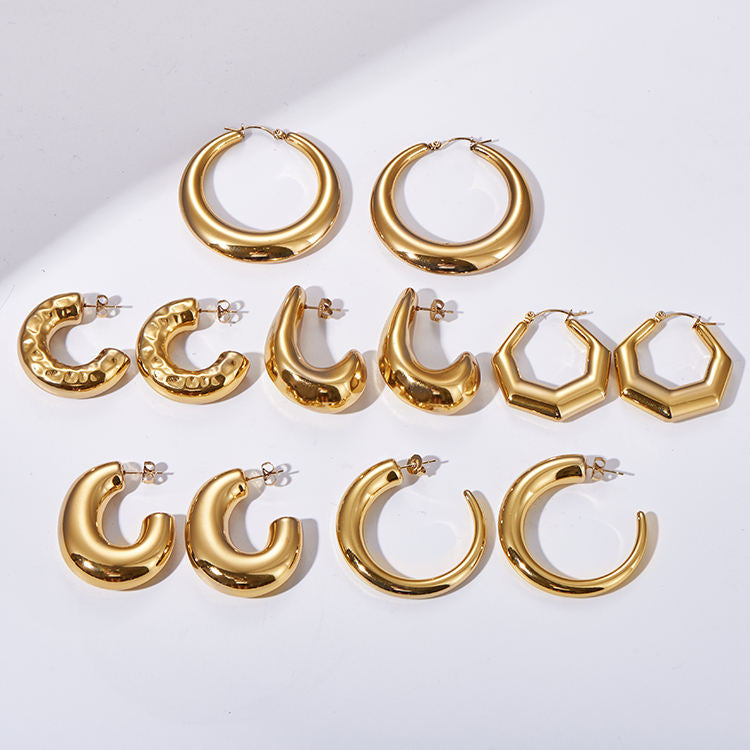 Stainless Steel Fashion Earrings – Big Gold Hoop & Hypoallergenic Studs for Women