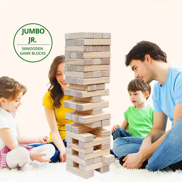 58 Piece Wooden Educational Block Game Indoor Outdoor Game Big Game Hunters Giant Tumble Towers Toys for Kids Adults