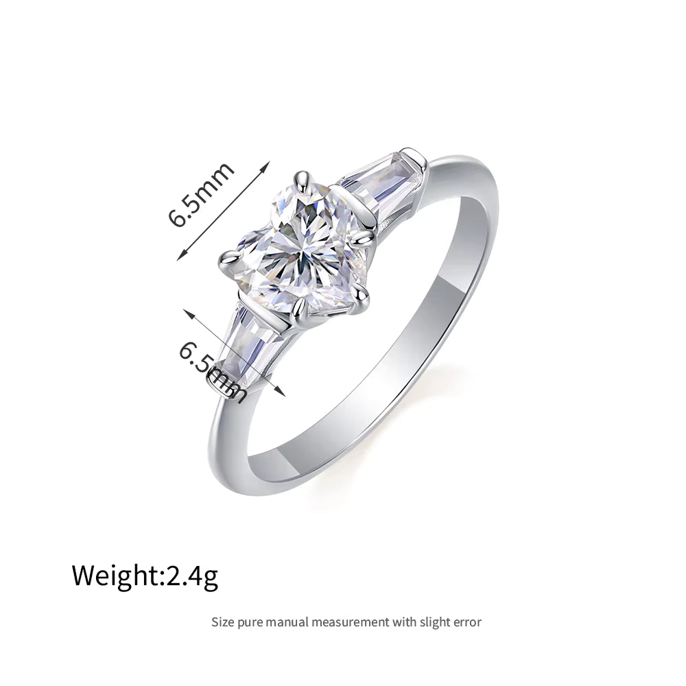 1ct–5ct Moissanite Engagement Ring in S925 Sterling Silver – Heart & Star Designs