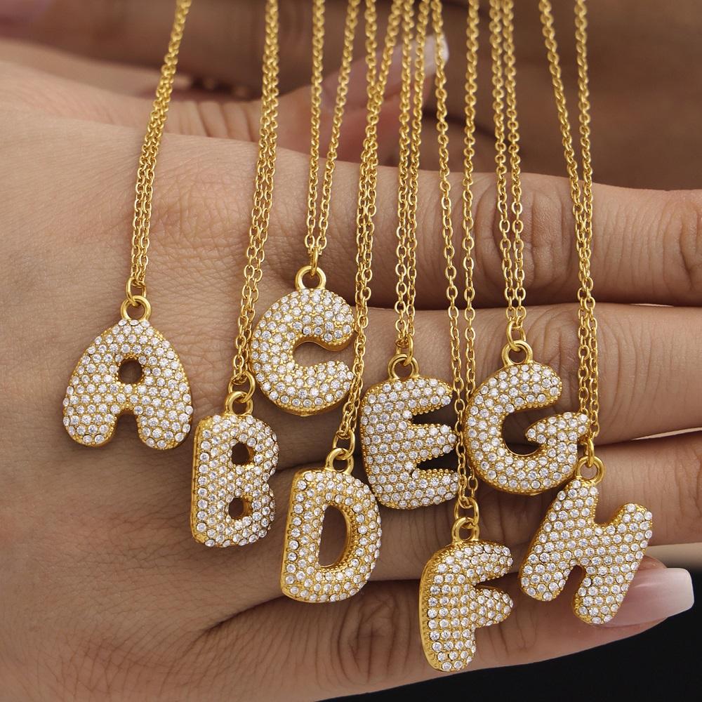 18K Gold Plated Mini Zircon Alphabet Pendant Necklace – A–Z Initial Necklace for Women