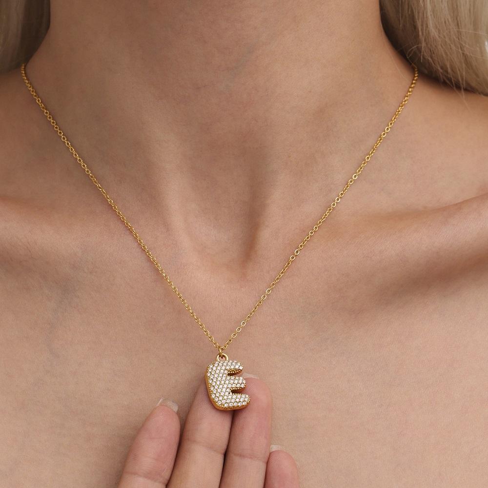 18K Gold Plated Mini Zircon Alphabet Pendant Necklace – A–Z Initial Necklace for Women