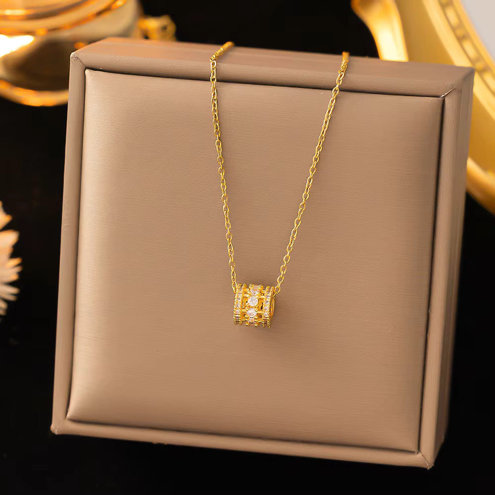 Luxury 18K Gold Plated Pendant Necklace with Pearl, Zircon, Clover & Butterfly Charm