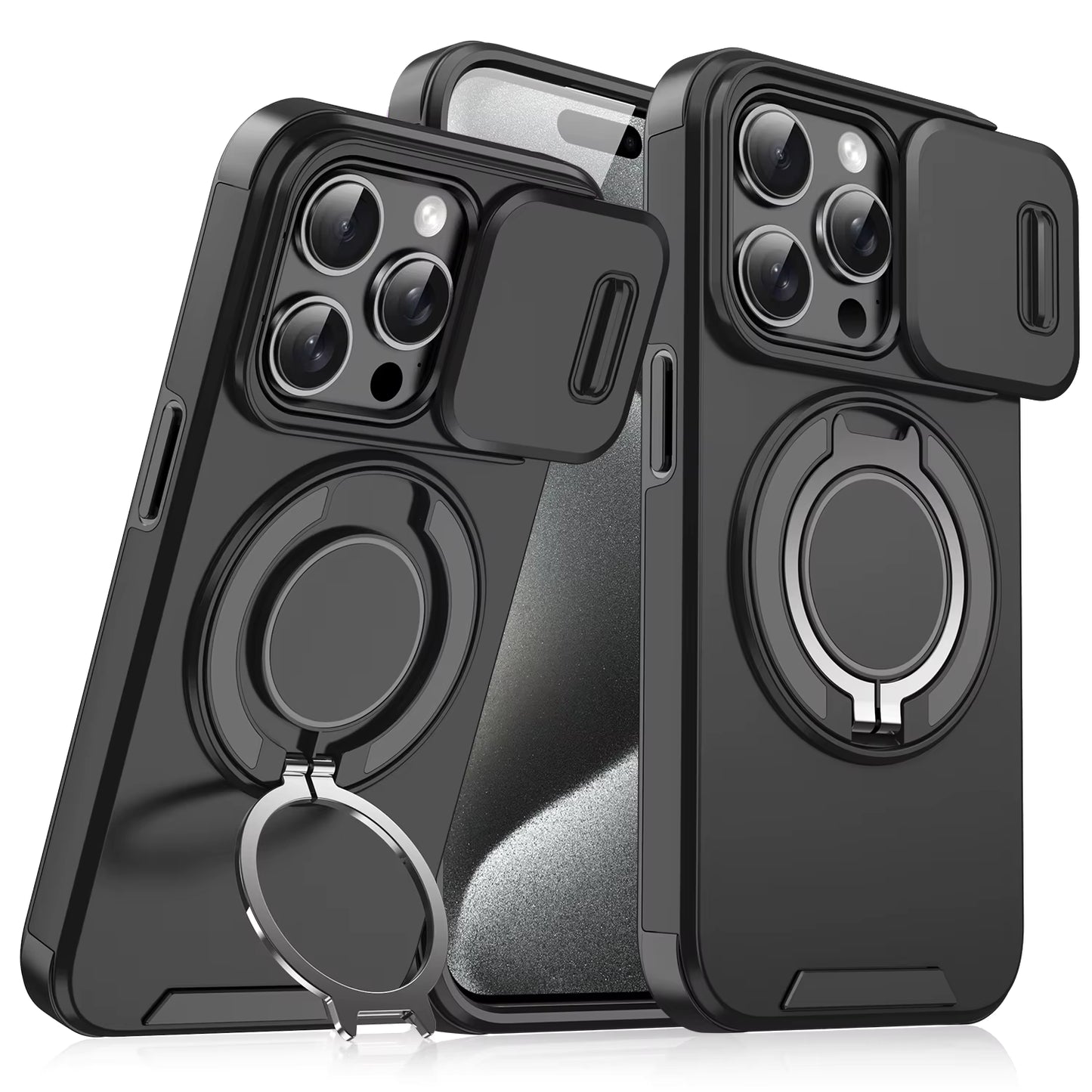 LeYi Heavy Duty Antishock Rotating Stand Phone Case for iPhone 16 Pro Max Magnetic Camera Sliding Cover Shockproof Case
