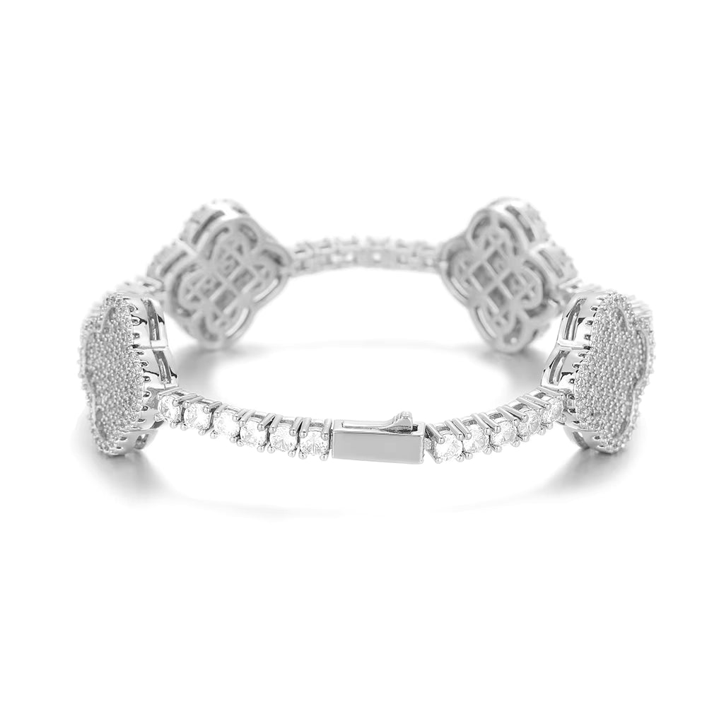 Hip Hop Jewelry Fine Chain Four Leaf Clover Tennis Chain Bracelet for Women/Girls 18K Gold Plated CZ Diamond Tennis Bracelet