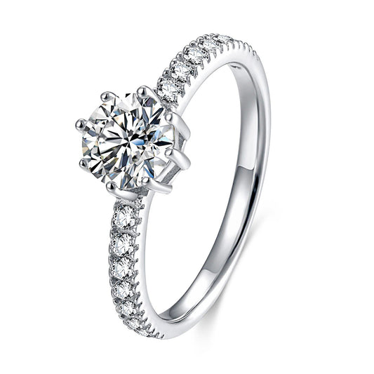 Fashion Jewelry 925 Sterling Silver Ring Round Solitaire Cubic Zirconia Engagement Ring Halo Promise Women Ring