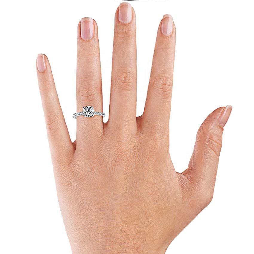 Fashion Jewelry 925 Sterling Silver Ring Round Solitaire Cubic Zirconia Engagement Ring Halo Promise Women Ring