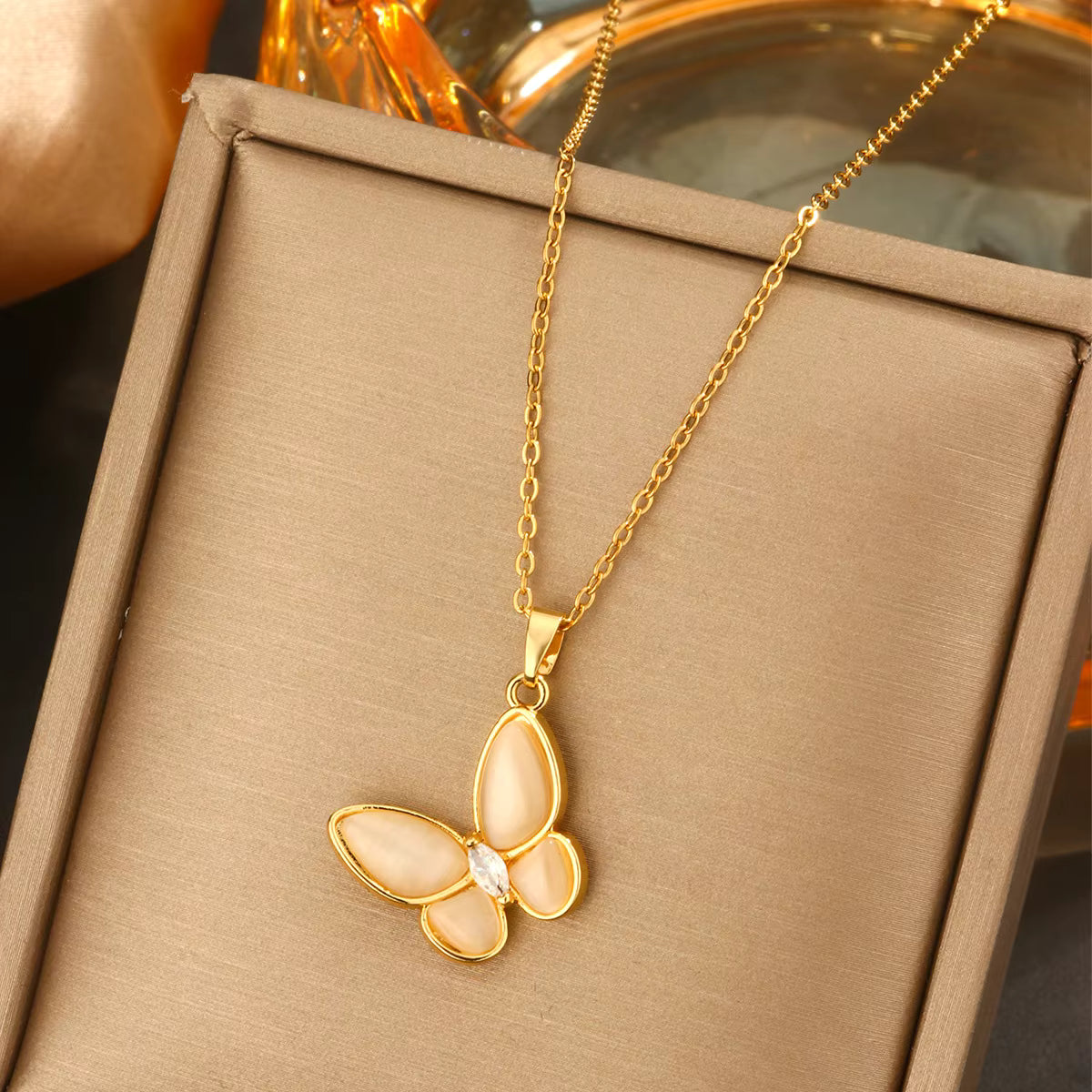 18K Gold Plated Stainless Steel Pendant Necklace – Heart, Clover, Butterfly, Bow & Letter Charms for Women