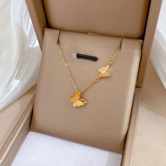 Hot Selling Statement Gold Stainless Steel Heart Butterfly Pendant Necklace