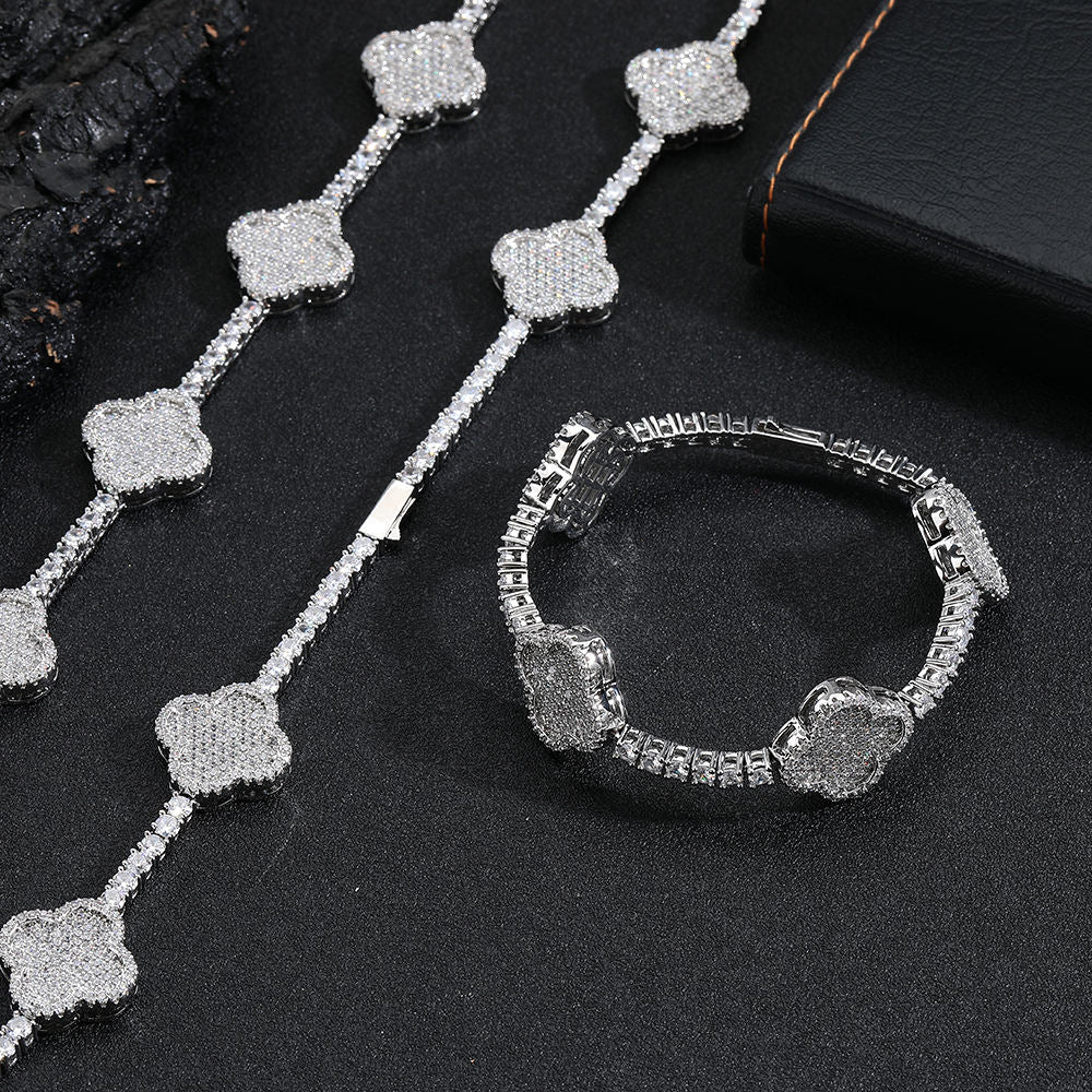 Hip Hop Jewelry Fine Chain Four Leaf Clover Tennis Chain Bracelet for Women/Girls 18K Gold Plated CZ Diamond Tennis Bracelet