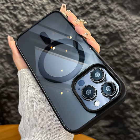 Luxury Shockproof Clear Transparent Phone Case for iPhone 12 13 14 15 16 16e Pro Max Wireless Charging Magnetic Back Cover Funda