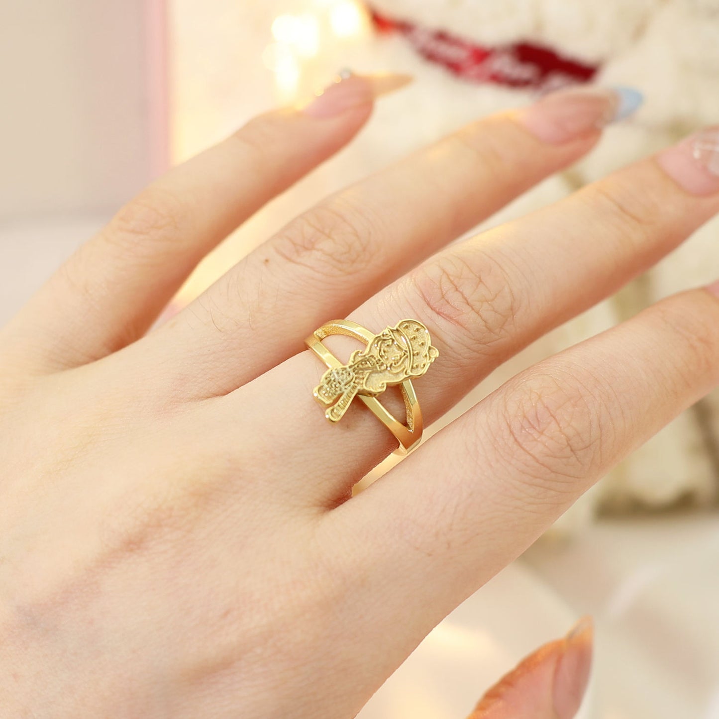 Cute Cartoon Animal Ring – Gold Plated Adjustable Stainless Steel Jewelry for Women and Girls