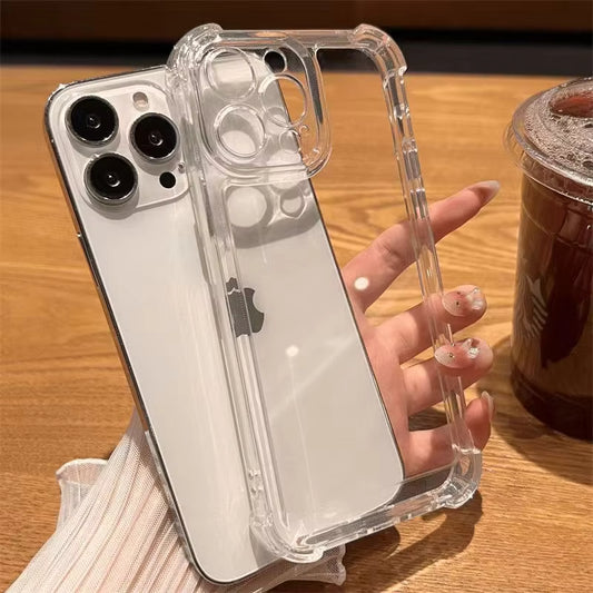 Anti-Fall Clear Shockproof Transparent TPU Phone Case iPhone 16 15 13 12 Pro Max Hard Cover Four Corner Protection Plus Model